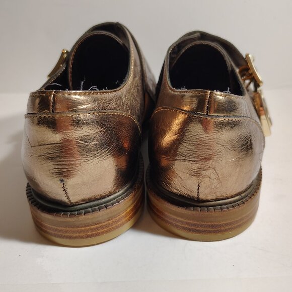 Anthropologie Kelsey Dagger Brooklyn Copper Foiled Buckle Loafers Metallic SZ 10 - Picture 9 of 13